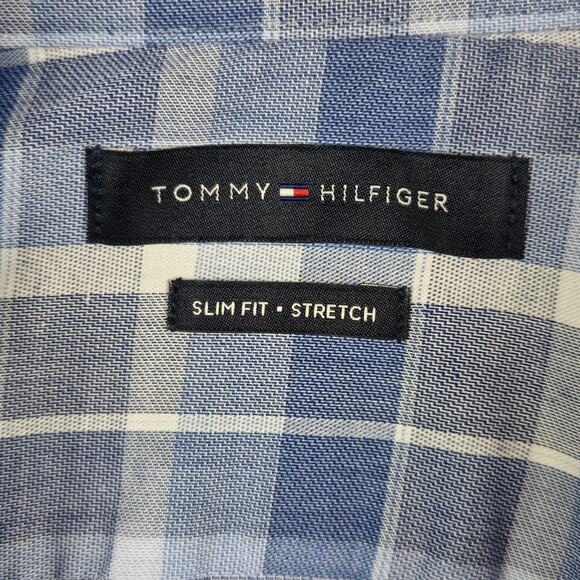 Tommy Hilfiger Shirt Mens Medium 15 1/2 32/33 Blue Plaid Long Sleeve Button Down - Picture 11 of 16